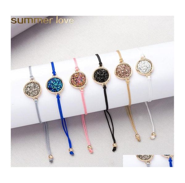 

charm bracelets fashion crystal quartz druzy colorf natural stone rope bangles for women summer beach jewelry gifts drop delivery 6253072, Golden;silver