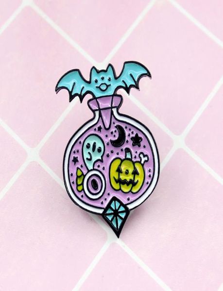 

magic bottle pumpkin bat blue purple special personality tide new brooch creative cartoon lapel denim badge1296667, Gray