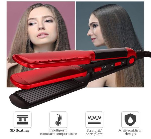 

ceramic professional 2 in 1 hair corrugated iron straightener constant temperature hair crimper curler corn waver iron7659431, Black