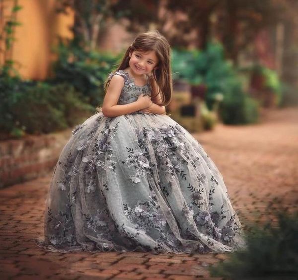 

gray ball gown girls pageant dress 2019 jewel sleeveless floral appliques flower girl dresses for wedding baby birthday party gown5454146, White;blue