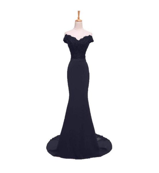 

new real picture mermaid evening dress 2022 beaded slim satin long prom dresses with appliques off shoulder engagement guest dress7969064, Black