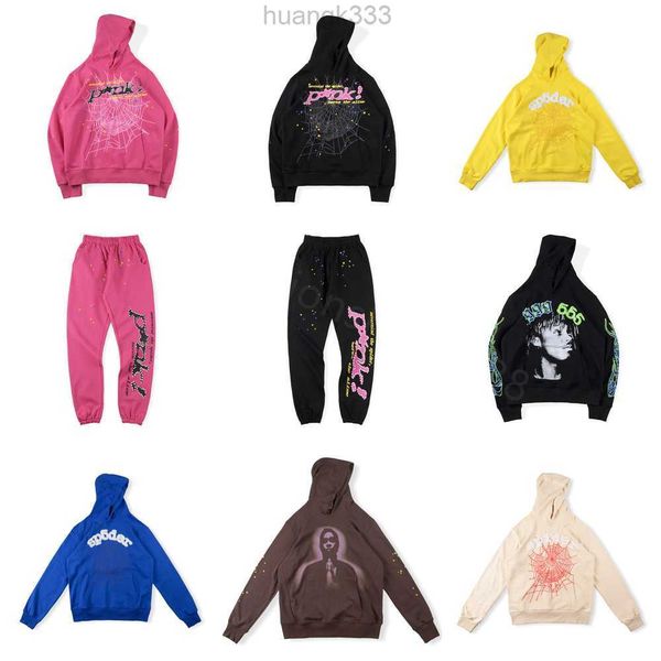 

sp5der young thug 555555 men women hoodie foam print spider web graphic pink sweatshirts y2k pullovers s-xl, Black