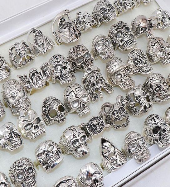 

whole bulk 50pcslots punk metal skull rings for men women size 8 to 11 mix style9722639, Golden;silver