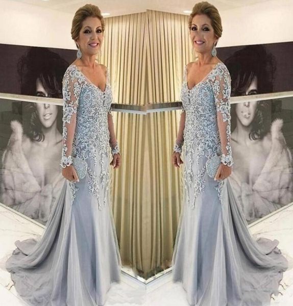 

new arrival mermaid plus size mother of the bride dresses v neck long sleeves lace appliques tulle beads sweep train party evening8615176, Black;red