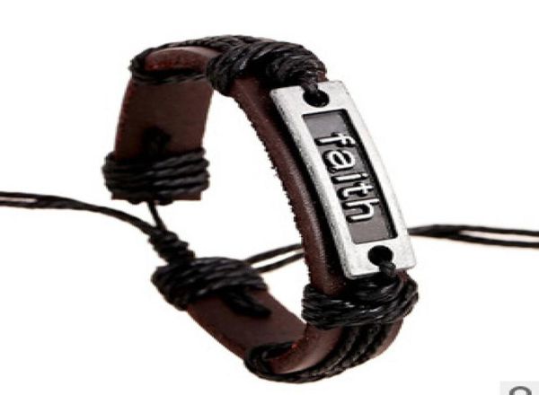 

2017 latest version punk style 100 genuine leather bracelet handmade men woman faith rope adjustable bracelet 20pcslot8533258, Black