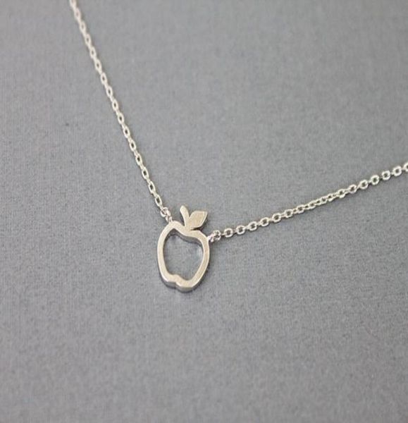 

10pcs hollow outline funny simple geometric fruit apple shape pendant chain necklaces for school mentor teacher women graduation g7440948, Silver