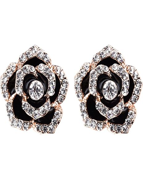 

woman earrings clips jewelry for bridal wedding new fashion black flower design with austria crystal ladies bijoux accessories1265740, Silver
