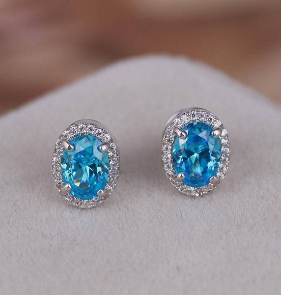 

brass material oval 1109cm cz blue diamond and small white earring fit jewelry stud earring women earrings ps67364088332, Golden