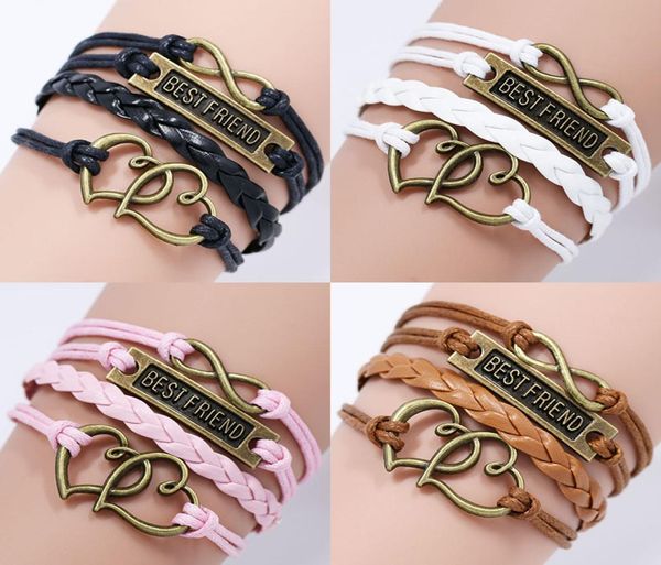 

friend bff bracelets for women men vintage love heart infinity braided leather rope wrap bangle fashion friendship jewelry gi6590089, Golden;silver