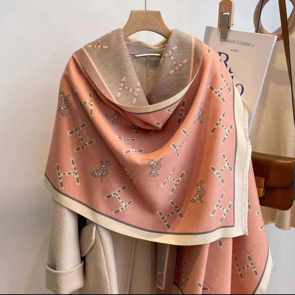 

h scarf women's winter 2023 new versatile and advanced feel imitation cashmere wool double sided mesh red warm neck, Blue;gray