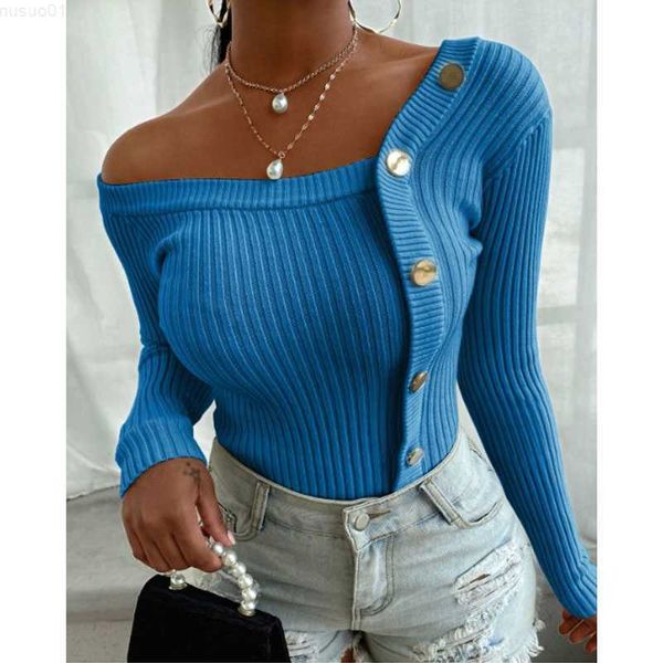 

women's sweaters fashion off shoulder pullover sweater knitted women autumn winter buttons diagonal collar threaded long sleeve 23683, White;black