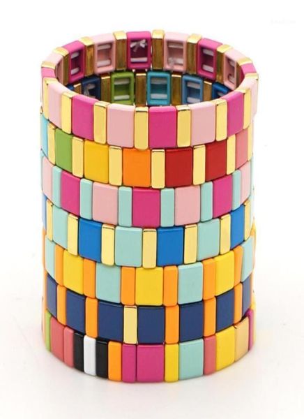 

charm bracelets shinus women fashion jewelry femmer 2021 bracelet enamel tile beads boho stretch pulseras gold color beaded17196543, Golden;silver
