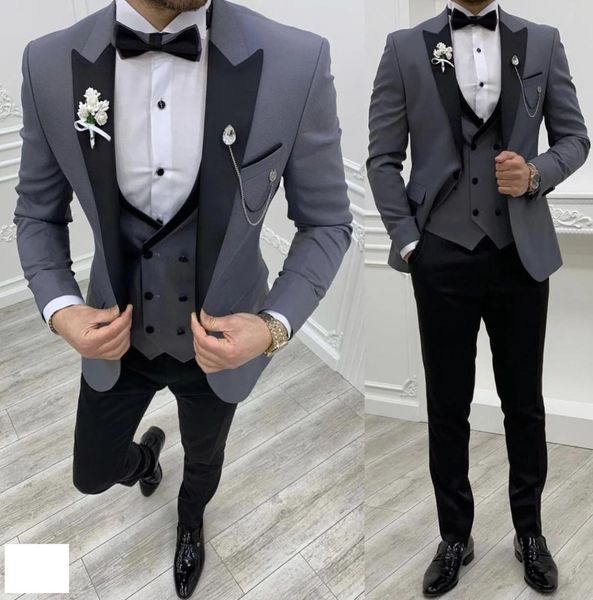 

red men suits wedding tuxedos custom made 3 pieces smoking business blazer black lapel jacketvestpants groomsman male clothing c5279521, Black;gray