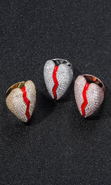 

14k white gold diamond heart broken rings iced out bling men women zirconia hip hop ring luxury deisnger ring gifts jewelry97434105782022, Golden;silver