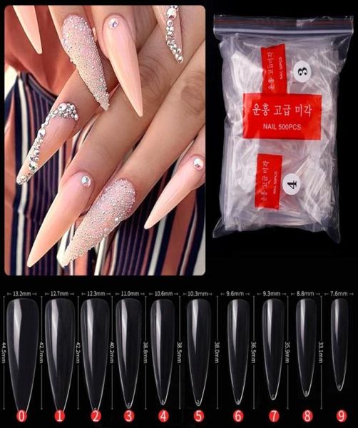 

500pcsset stiletto false nail tips clearnatural full cover pointy fake fingernails acrylic uv gel polish nail salon manicure too7563828, Red;gold