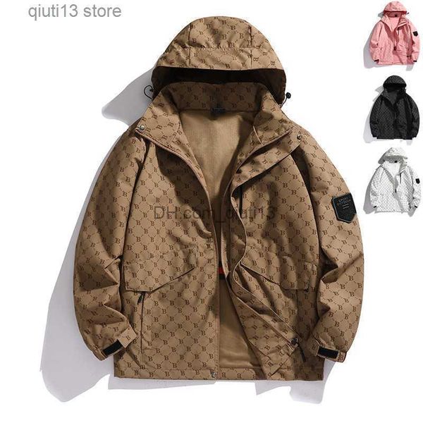 

men's jackets 2023 new spring autumn jacket men hooded printed multi-pocket breathable jacket casual loose thin section couple outdoor, Black;brown