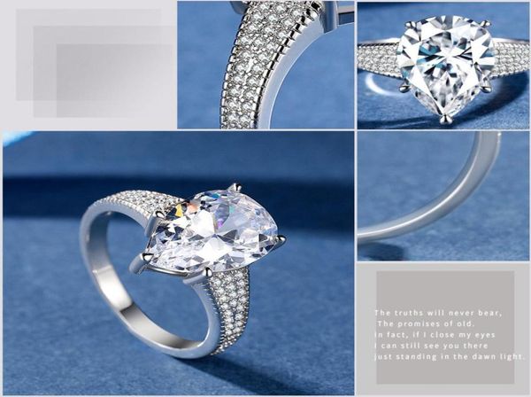

clear cz big diamond water droplets ring 925 sterling silver plated teardrop rings for women girls wedding gift jewelry retail box6136919, Slivery;golden