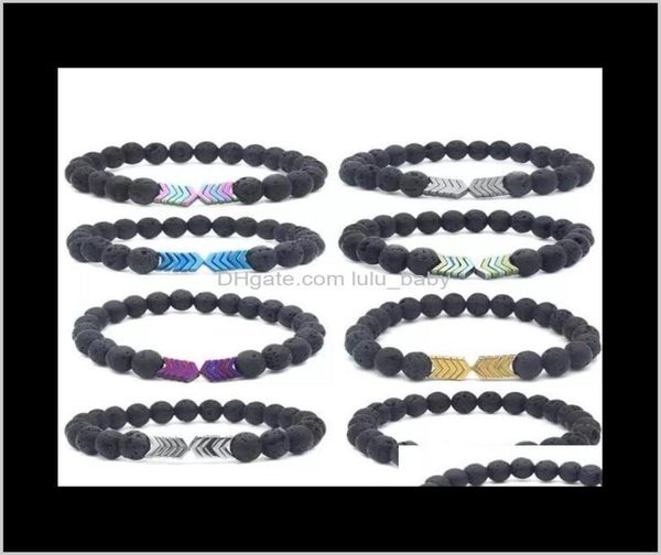 

charm drop delivery 2021 volcanic lava stone essential oil diffuser bracelets bangle healing balance yoga magnet arrow beads brace3416919, Golden;silver