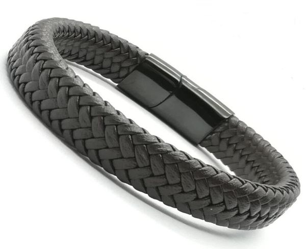 

2018 men jewelry punk black braided geunine leather bracelet stainless steel magnetic buckle fashion bangles5505553, Golden;silver