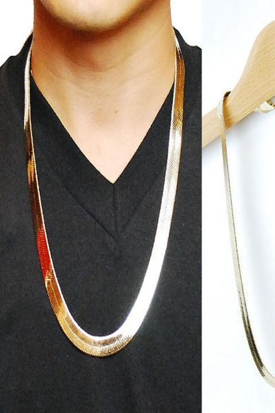 

golden chain boutique 1cm flat /dragon bone retro copper hip hop herringbone chain necklace metal women men jewelry ps04431207649, Silver