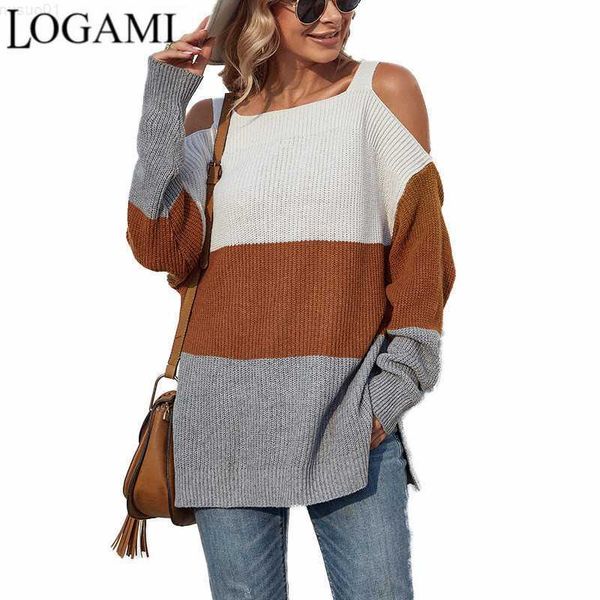 

women's sweaters logami 2022 autumn winter knitted sweater for women contrasting color long sleeve split pullover l230718, White;black