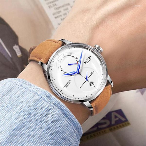 

wristwatches nesun brand watch men's business automatic mechanical fashion simple waterproof sapphire casual watches relogio m301z, Slivery;brown