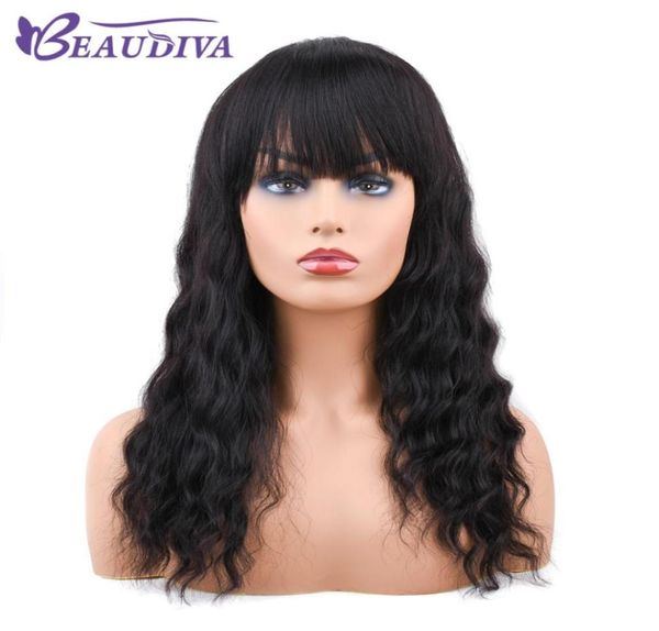 

beaudiva lace front human hair wigs with bangs for women black body wave 150 density lace wig pre plucked brazilian remy hair5031633
