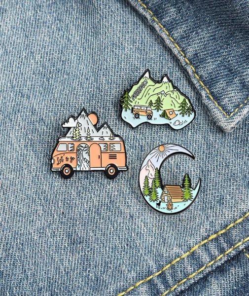 

travel car mountain enamel brooches pin for women fashion dress coat shirt demin metal funny brooch pins badges gift new design 144531296, Gray