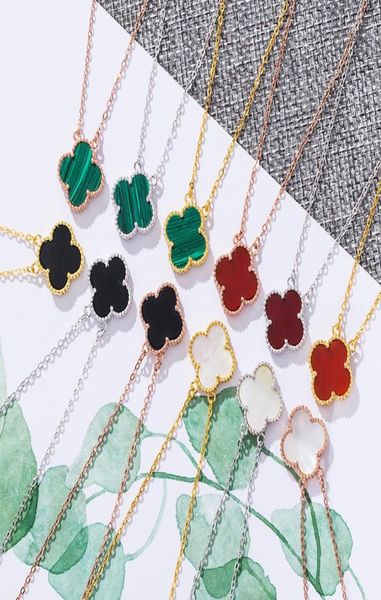 

s925 sterling silver four leaf clover necklace pendants rose gold chain chokers black green red white gemstone jewelry accessories8203056