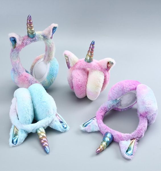 

plush unicorn earmuff kids rainbow ear muffs children lovely winter warmer ear muffs fur thicken plush unicorn cover gga30686242004, Slivery;white