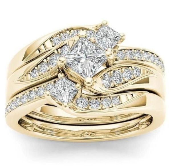 

2020 new twopiece ring 925 sterling silver gold plated diamond couple set wedding ring valentine039s day gift3551707, Golden;silver