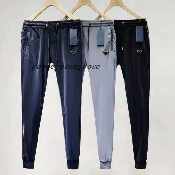 

summer fashion casual mens casual pants comfortable and breathable high elastic ice silk trousers fitness running wear, Black