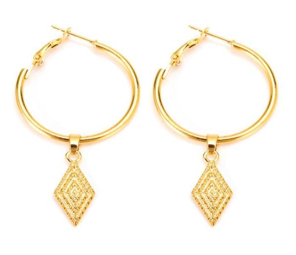 

big hoops thai earrings drop dangle rhombus 22k 23k 24k baht pure yellow gold gp thai dress9235390, Golden;silver