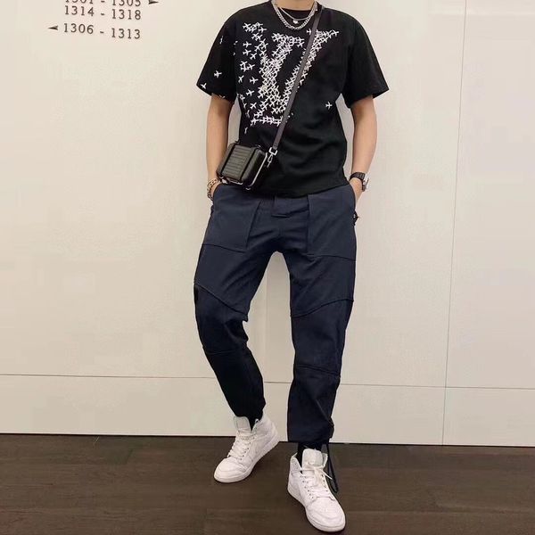 

2023ss spring and summer new high grade cotton printing short sleeve round neck panel t-shirt size: m-l-xl--xxxl color: black white vvcdd, Black;brown