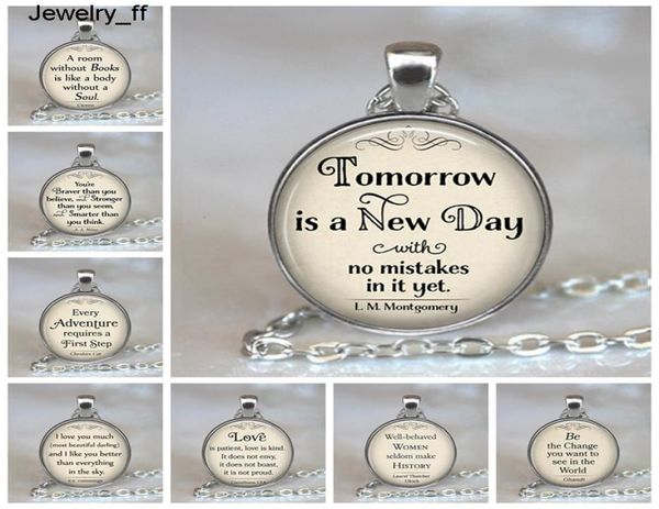 

tomorow is a new day pendants quote alice in wonderland handmade pendant necklace glass cabochon jewelry accessories3660515, Silver