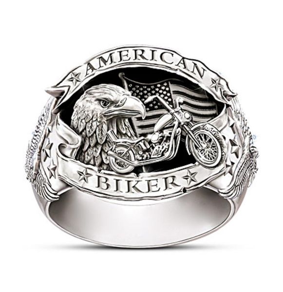 

februaryfrost brand carved words american biker men ring motorcycle dom eagle animal jewelry hip hop rock gift for boyfriend p7263445, Silver
