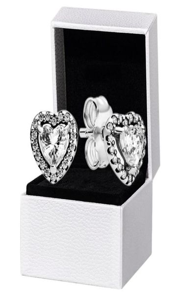 

authentic 925 sterling silver elevated heart stud earrings original retail box for rose gold women girls love earring set1399913, Golden;silver