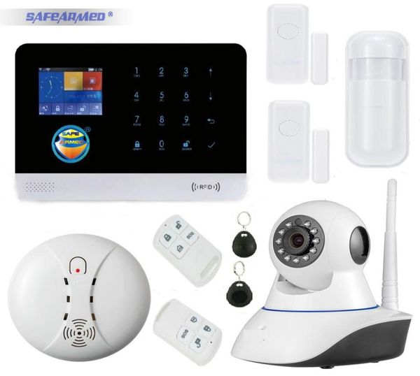 

g6 app control sms call gsm alarm system with doorwindow sensor open reminder infrared pir detector ip camera8678609