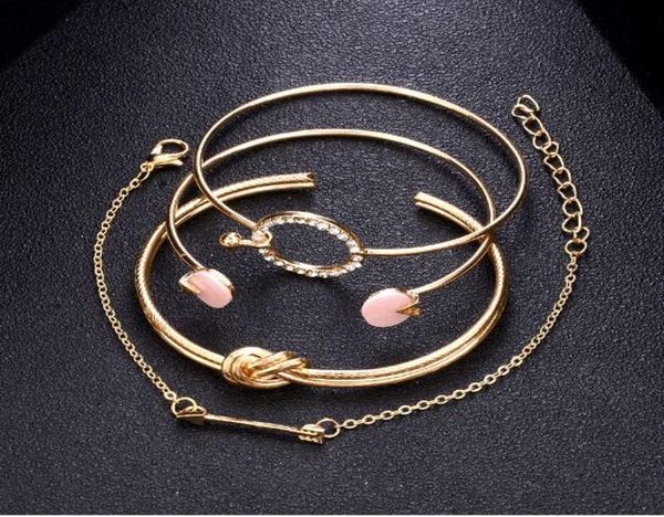 

new classic arrow knot round crystal gem multilayer adjustable open bracelet set women fashion party jewelry gift3319803, Golden;silver