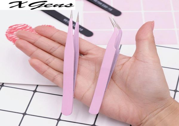 

2pcsset stainless steel eyelash extension tweezers curved straight lashes tweezer nonmagnetic eyelashes nail makeup tools6047297