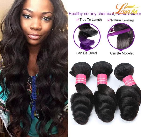 

7a quality brazilian virgin hair loose weave peruvian malaysian virgin remy human hair 3 4bundles lot double weft hair6462066, Black