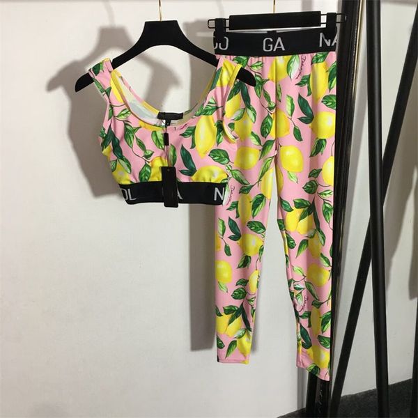 

women summer tracksuits printed floral letter outfits fashion designer womens sport yoga sets teenagers tight tank with tights leggings woma, Gray