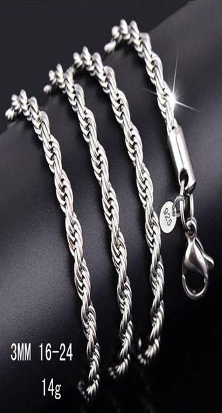 

925 sterling silver rope chains necklace 3mm 1630 inch pretty fashion charm ed chain necklace jewelry for men women diy new 8136256