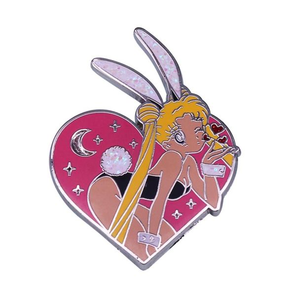 

glitter enamel pin bunny girl brooch01234567893108765, Blue