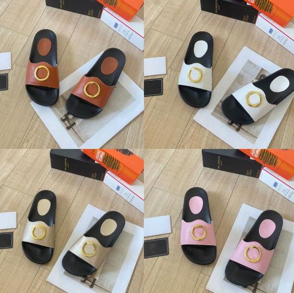 

luxury designer slippers leather ladies sandals summer flat base fashion beach women sandal high-quality classics letter shoes slipper, Black