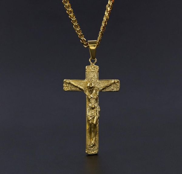 

jesus cross necklace gold plated stainless steel pendant fashion religious faith necklaces mens hip hop jewelry7931918, Silver