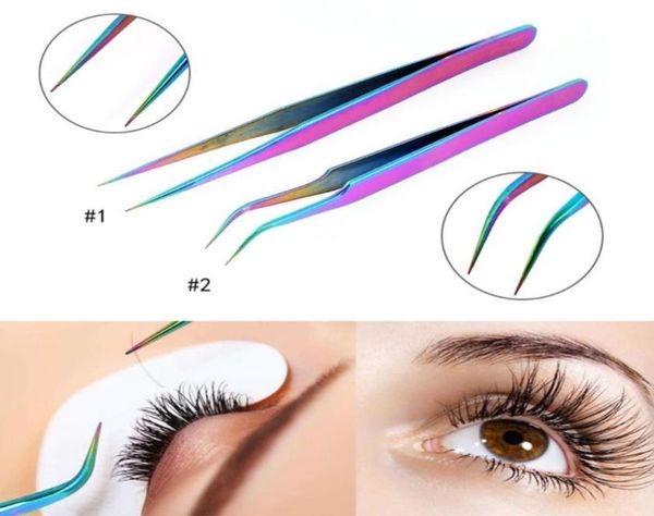 

stainless steel straight curved eye lashes tweezers rainbow colored false fake eyelash extension nippers pointed clip profession9622396, Black