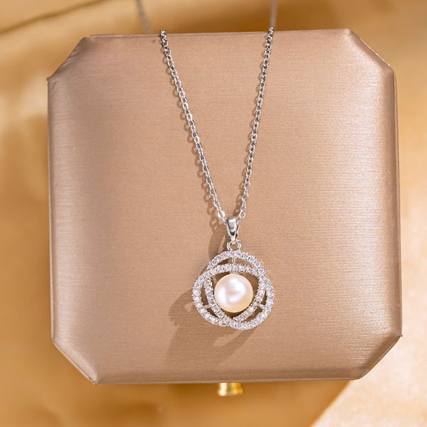 

beautiful pearl flower pendant necklace silver stainless steel jewelry for women