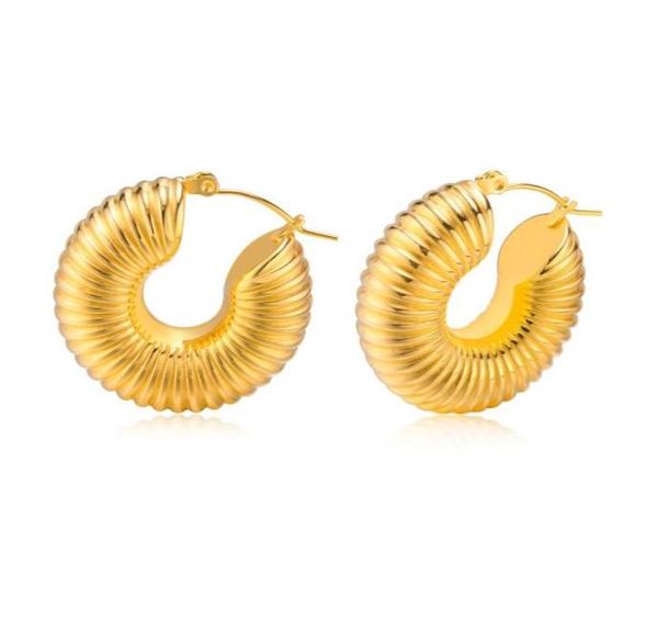 

hoop huggie charm earring for womnem bold stainless steel stripe screw thread huggies fashion boutique statement ear jewelry3970088, Golden;silver