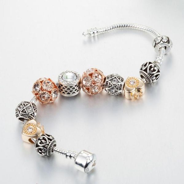 

wholesale- crystal ball beaded bracelet luxury designer jewelry silver plated with original box for diy beaded pendant bracelet6959881, Golden;silver